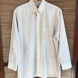 Geoffrey Beene Pinstripe Button-Down Shirt: Cream Black, Men's Size 16-1/2 32/33